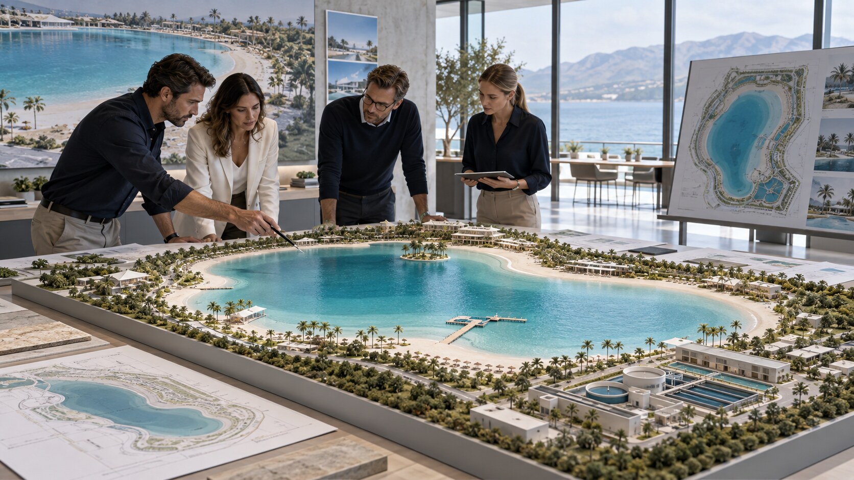 Multidisciplinary team coordinating the design of an artificial recreational lagoon
